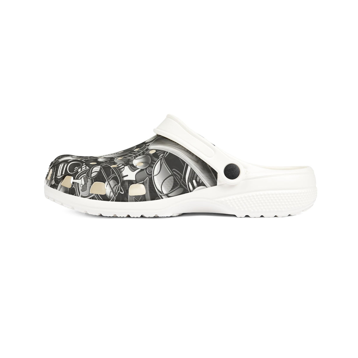 Black and White Graphic Foam Clogs